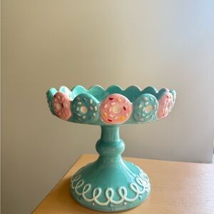 Turquoise Donut Design Pedestal Dish